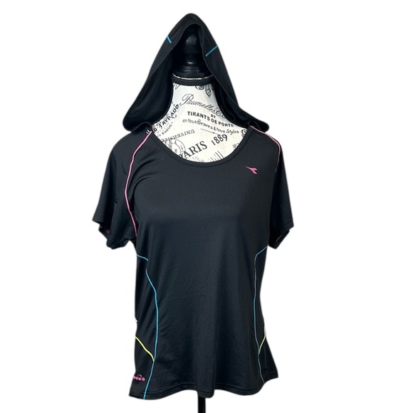 Diadora Tops - Diadora Black Pink Neon Hooded‎ Workout Hoodie XL